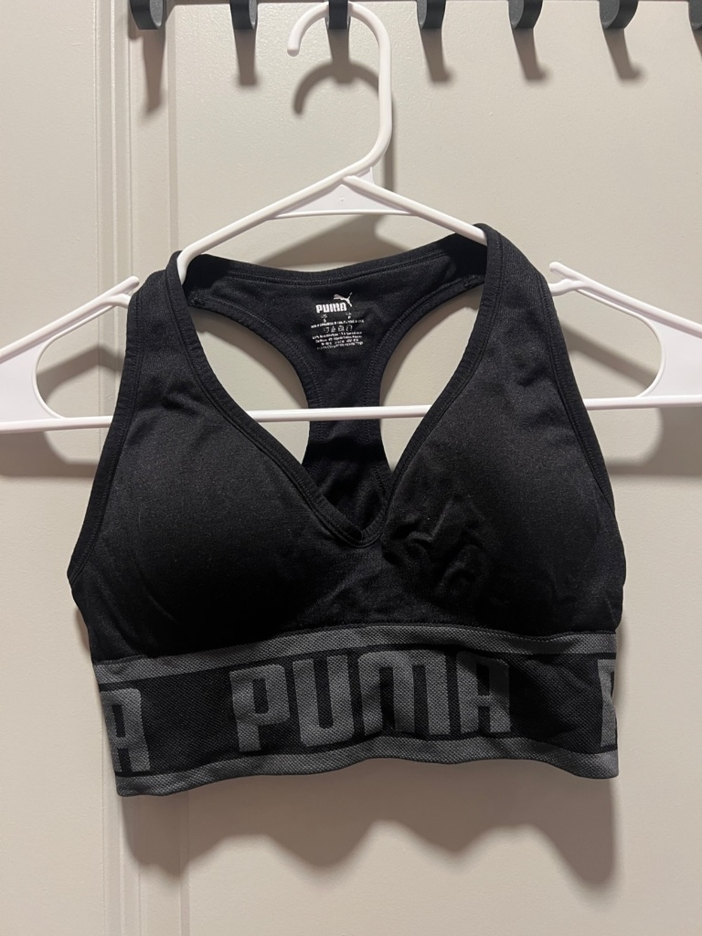 Puma Black & Gray Logo Racerback Sports Bra